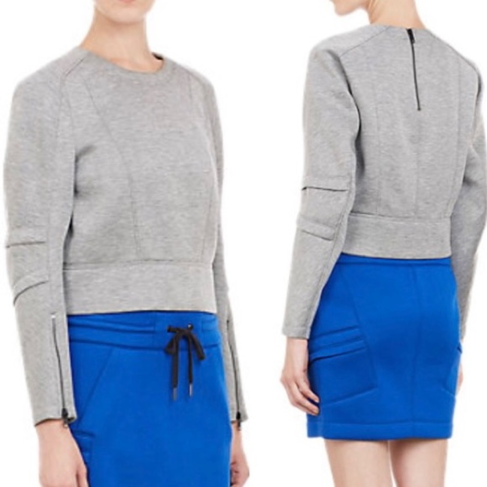 Helmut Lang Neoprene Gray Melange Cropped Zipper Detail Sweatshirt Size M